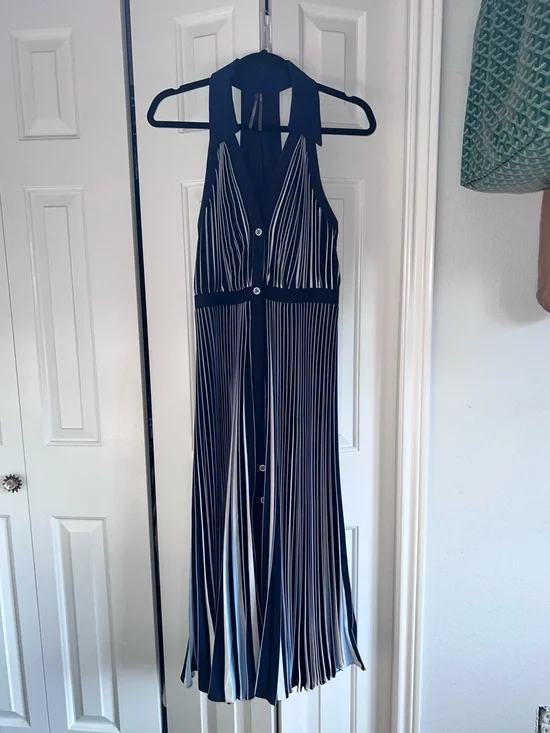 Anthropologie Navy and White Striped Halter Midi Dress - Picture 6 of 8